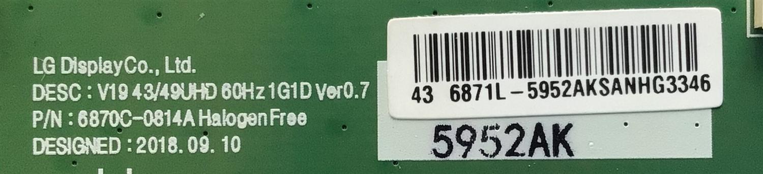 KIT DE TARJETAS PARA TV SONY 4K / MAIN A5015324A 050 / 1-002-850-11 / 100284911 / T-CON 6871L-5952A / 6870C-0814A / 1-001-519-11 / LED DRIVER A5010444A 088 / 1-004-240-11 / 100423911 / PANEL YS9F043HNG01 / DISPLAY LC430EQY(SM)(A2) / MODELO XBR-43X800H - Imagen 3